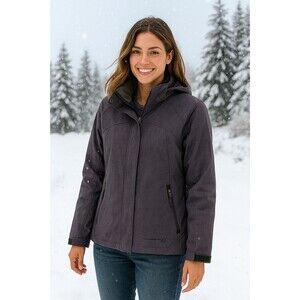 Free Country Jacket Womens Coat Windbreaker Med Hooded Faux Fur Lined Purple
